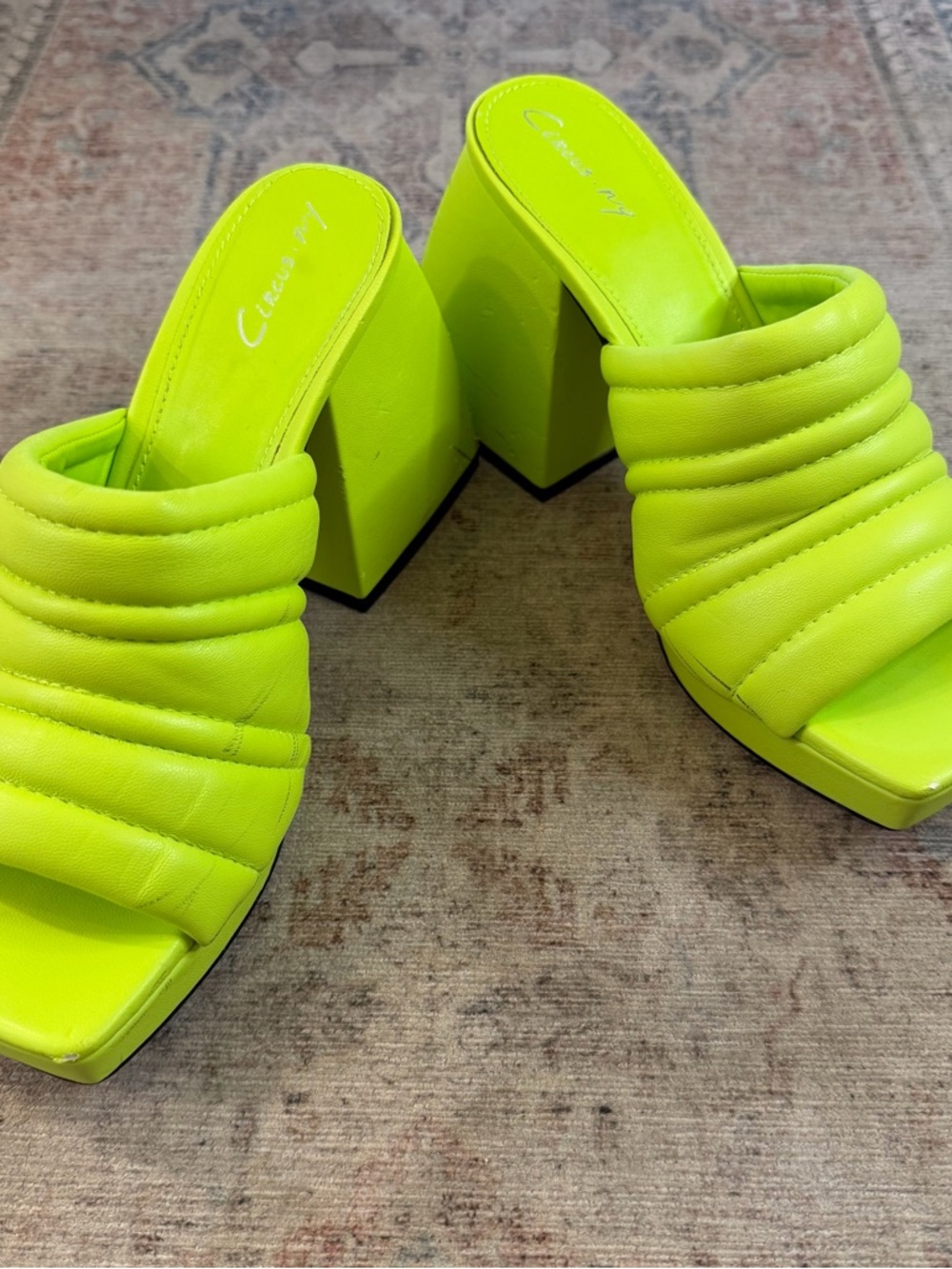 Circus by Sam Edelman Neon Green Quilted Block Heel Mules